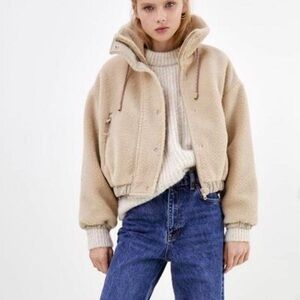 ZARA TAN CROPPED TEDDY JACKET
